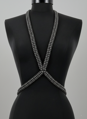 X-Shape Harness Necklaceon a mannequin against a gray background by Object & Dawn