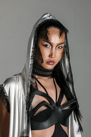 Zetian Leather Beaded Bra Top