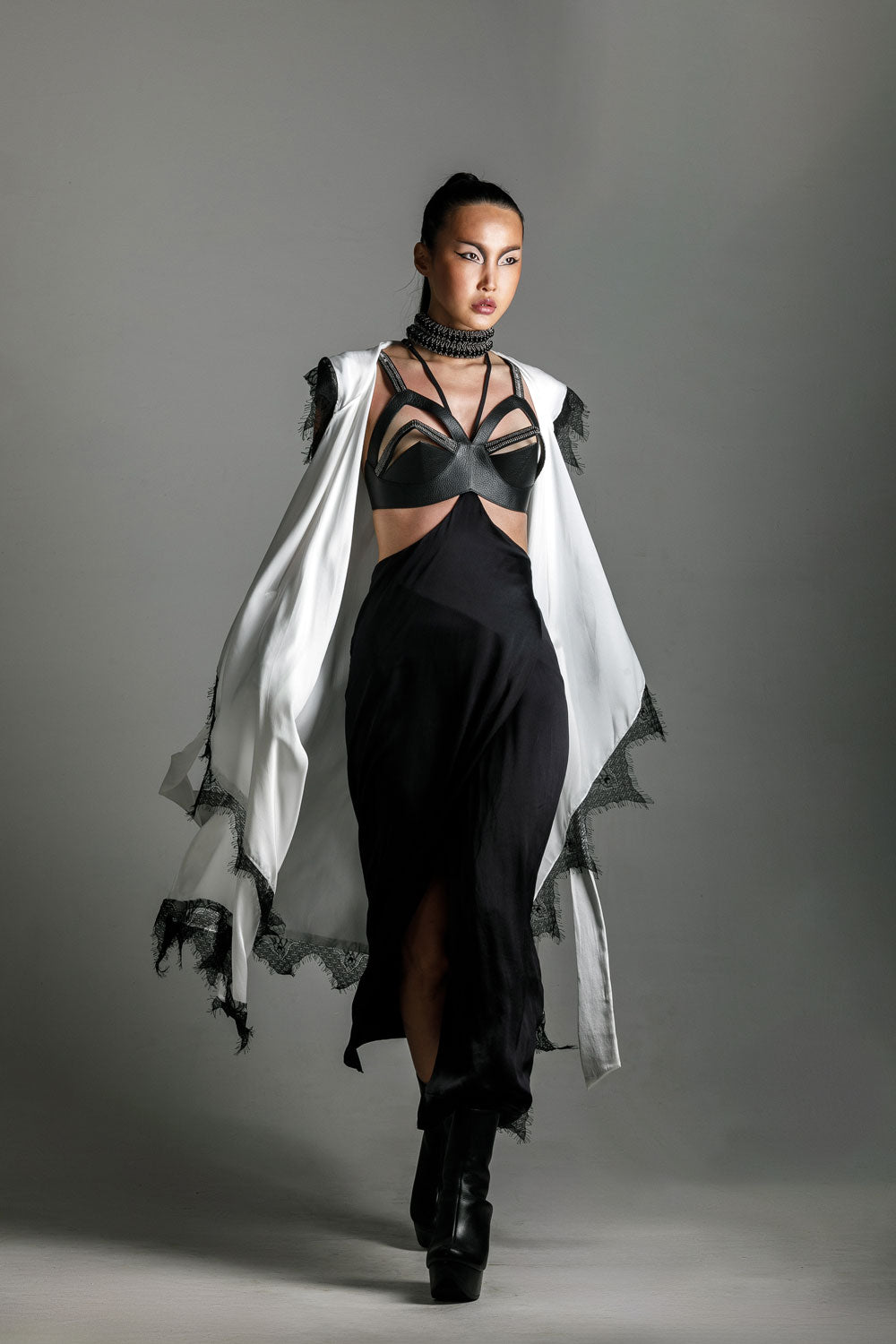 Zetian Leather Beaded Bra Top