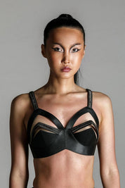 Zetian Leather Beaded Bra Top