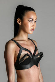 Zetian Leather Beaded Bra Top