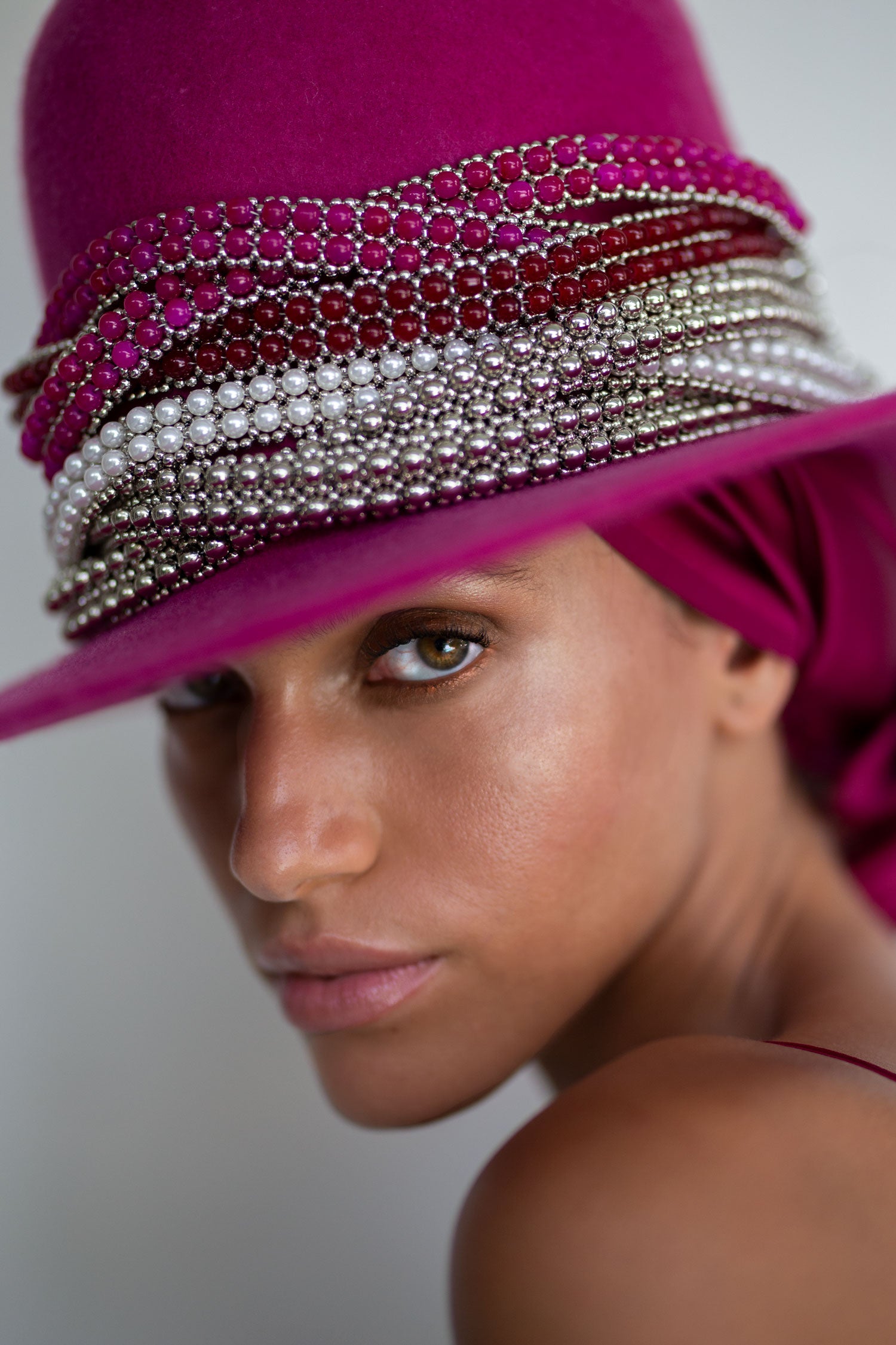 Silver & Pink Beaded Hatband