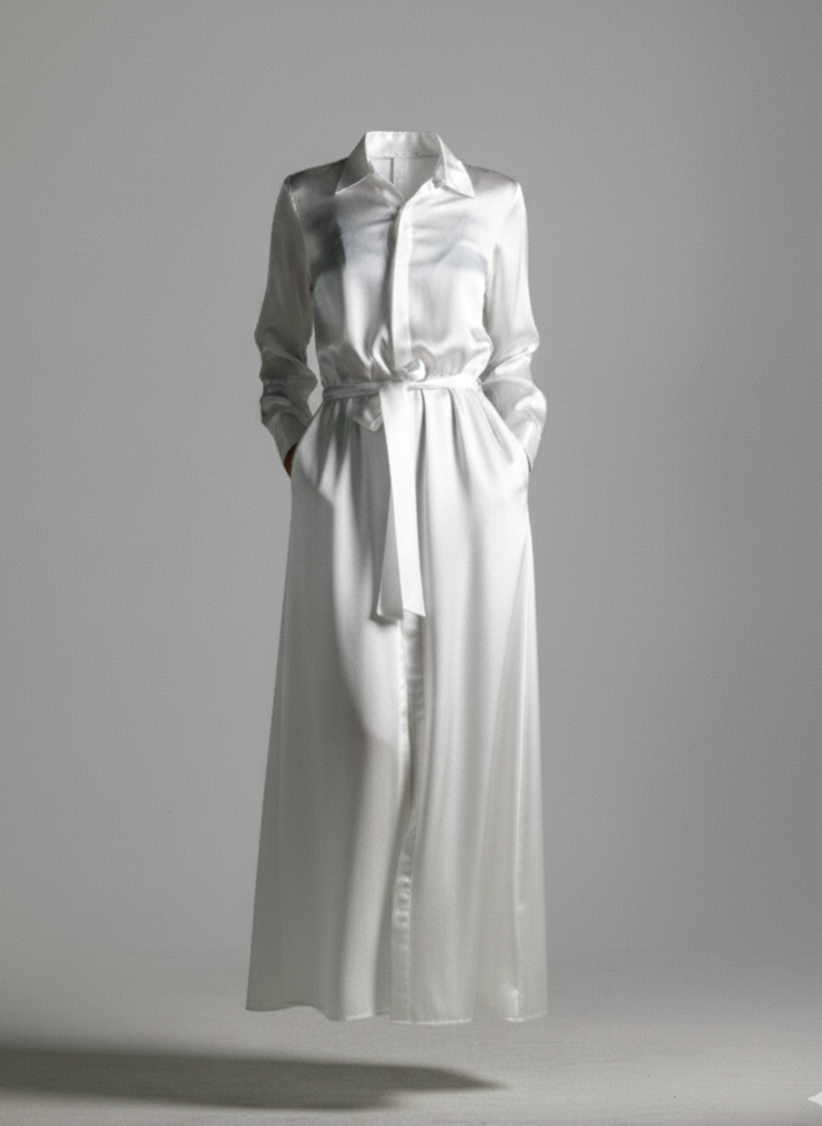 Anais Long Sleeve Silk Shirt Dress, White