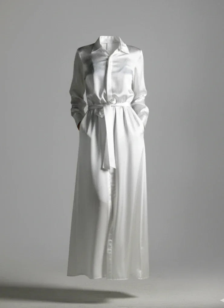 Western Formal Attire For Ladies Anais Long Sleeve Silk Shirt Dress, White Object Dawn Western Formal Attire For Ladies Anais Long Sleeve Silk Shirt Dress, White Object Dawn