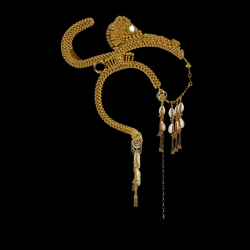 Jas Modular Headpiece System w/ 3 Tassel Options, in Gold