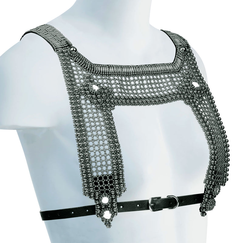 Artemisia Mesh Top in Silver w/ Leather Belt