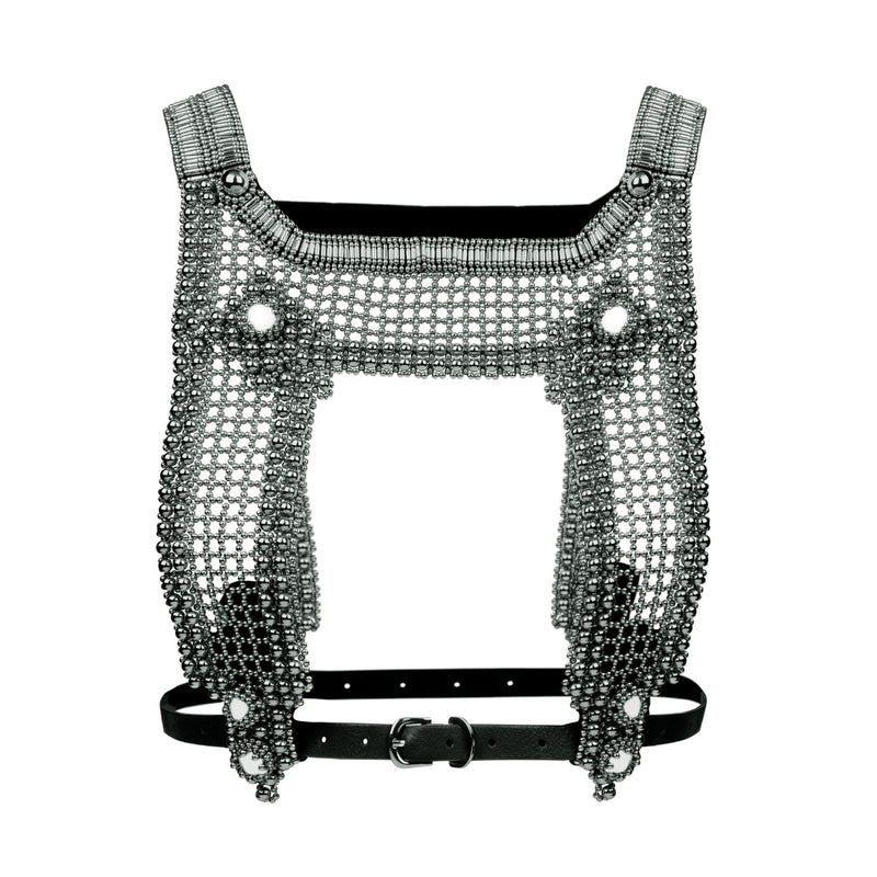 Artemisia Mesh Top in Silver w/ Leather Belt