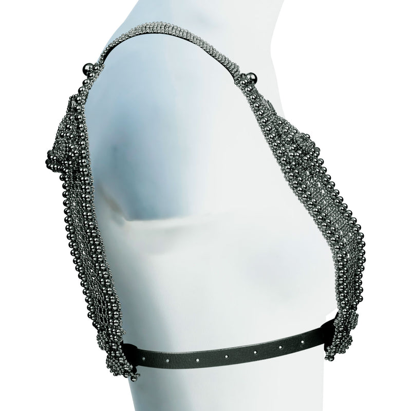 Artemisia Mesh Top in Silver w/ Leather Belt