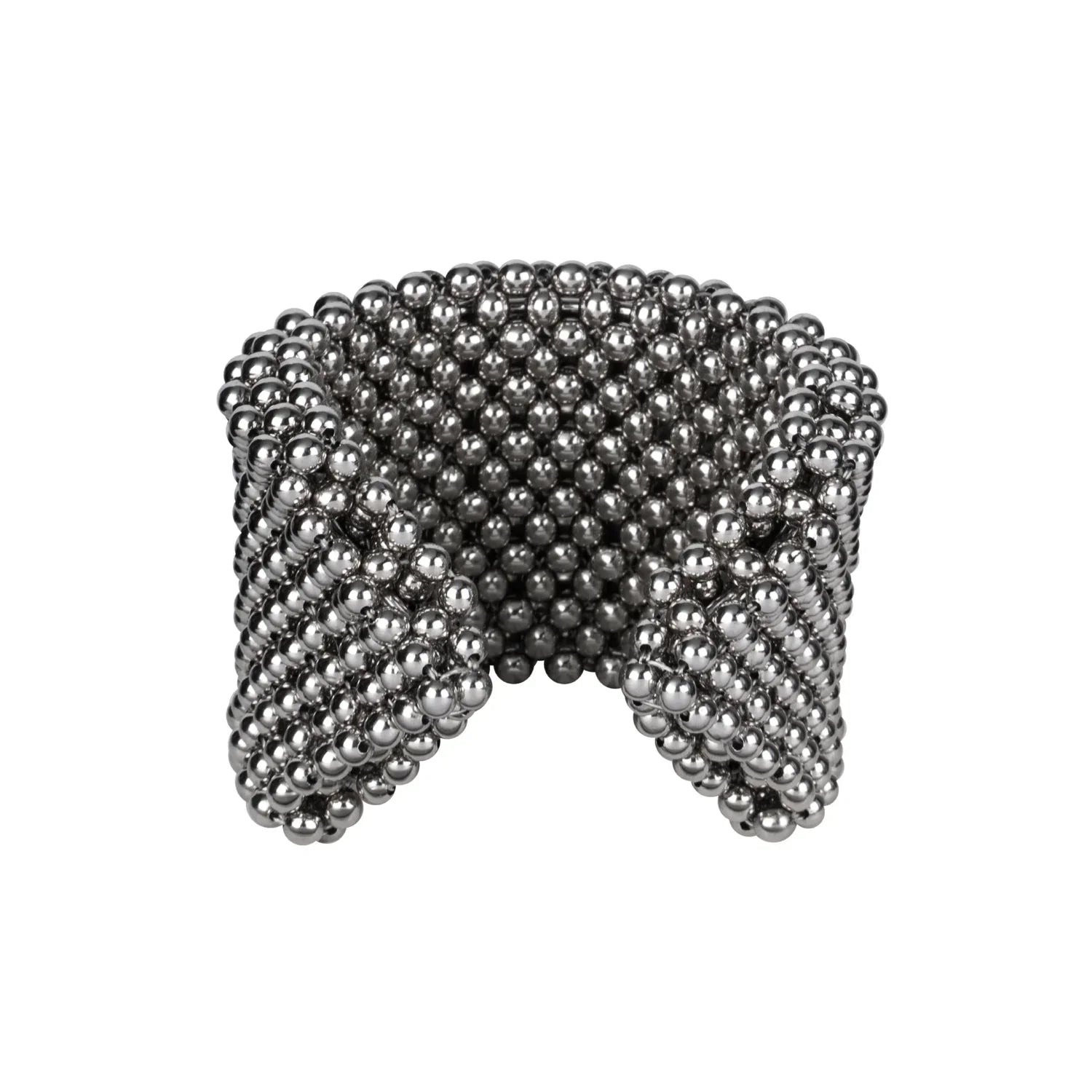 Object & Dawn handcrafted beaded wrist accessory in ivory, structured supple cuff with polymer metal beads, ghost image