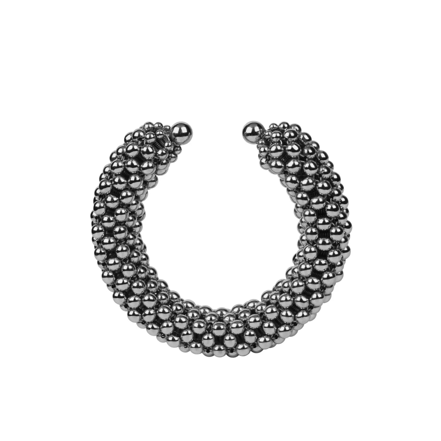 Object &amp; Dawn beaded wrist accessory in ivory, structured supple cuff with polymer metal beads, ghost image front view