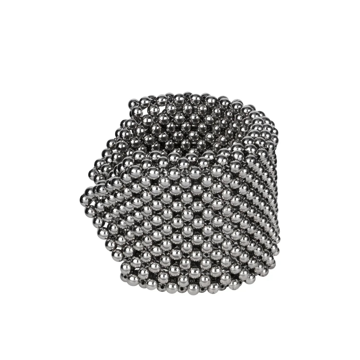 Object & Dawn beaded wrist accessory in ivory, structured supple cuff with polymer metal beads, ghost image side view