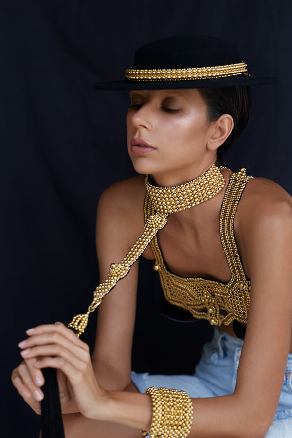 Gold Elohim T-Choker With Tassel in 5 Color Options