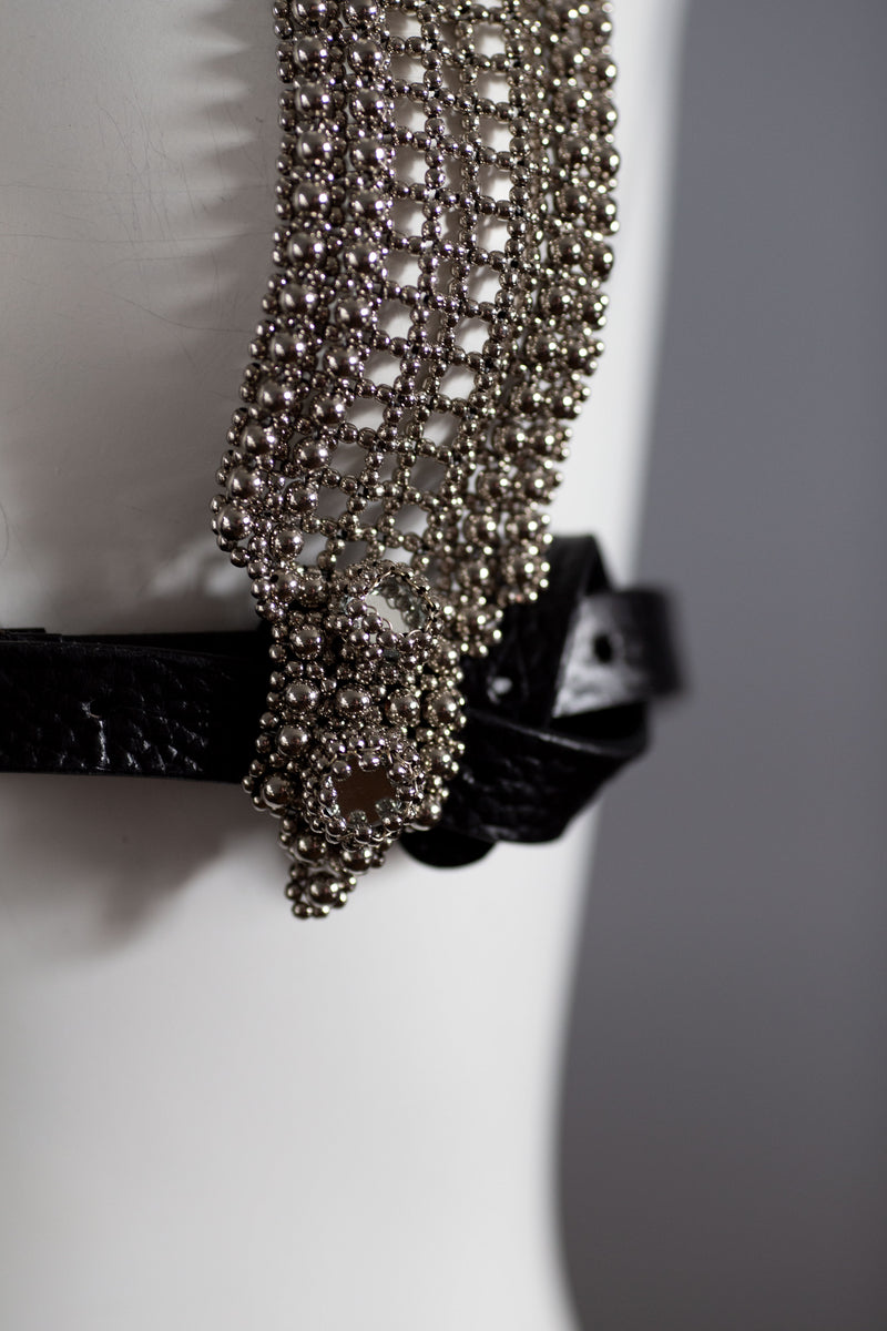 Artemisia Mesh Top in Silver w/ Leather Belt