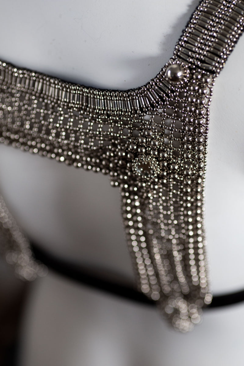 Artemisia Mesh Top in Silver w/ Leather Belt