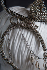 Complete Jas Modular Headpiece System:  w/Face Chain & Cowrie Shell Tassels, in Silver