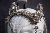 Complete Jas Modular Headpiece System:  w/Face Chain & Cowrie Shell Tassels, in Silver