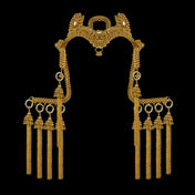 Handcrafted beaded modular headpiece system gold in black background by Object and Dawn
