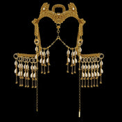 modular beaded jas headpiece system from 22 gold washed metal beads with shell tassels from object and dawn in black background