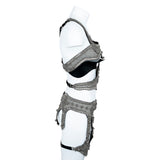 Khutulun Complete Body System in Silver: Harness, Bodice, Garter Belt, 2 Garter Bands