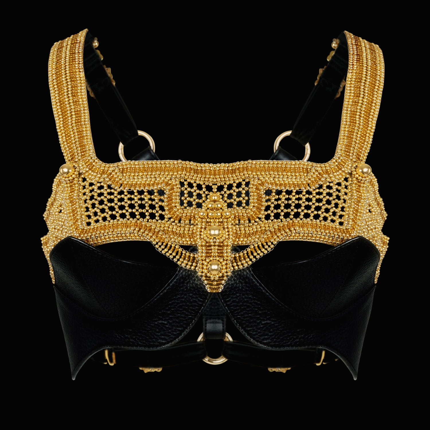 Khutulun Modular Top in Gold w/ Black Leather Bra