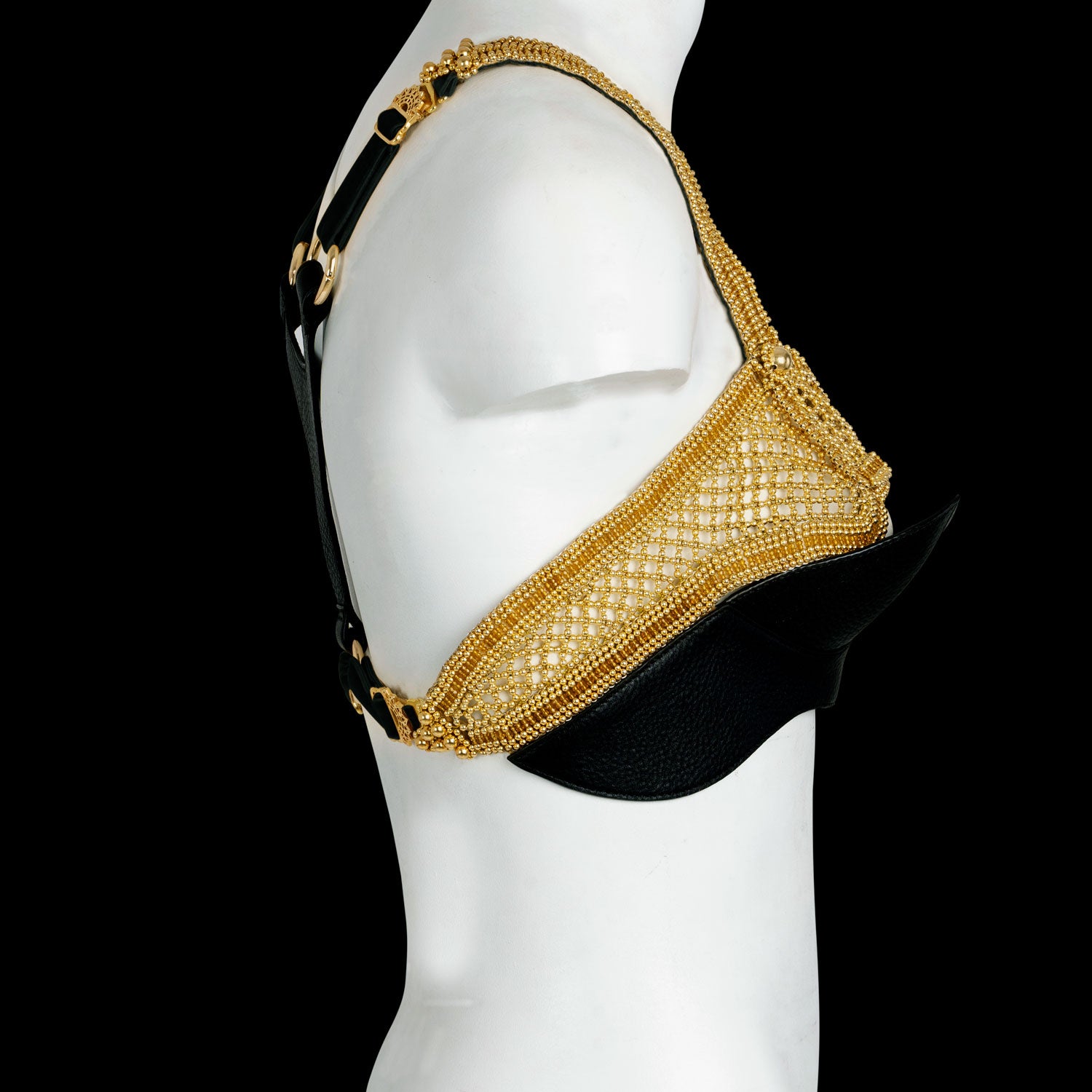 Khutulun Modular Top in Gold w/ Black Leather Bra