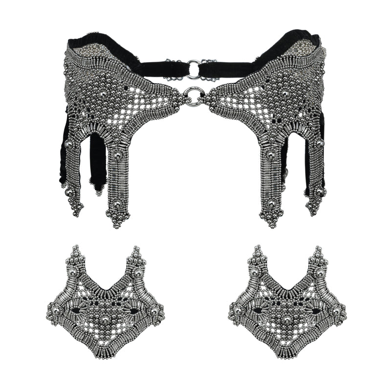 Khutulun Modular Garter Belt + 2 Garter Bands in Silver
