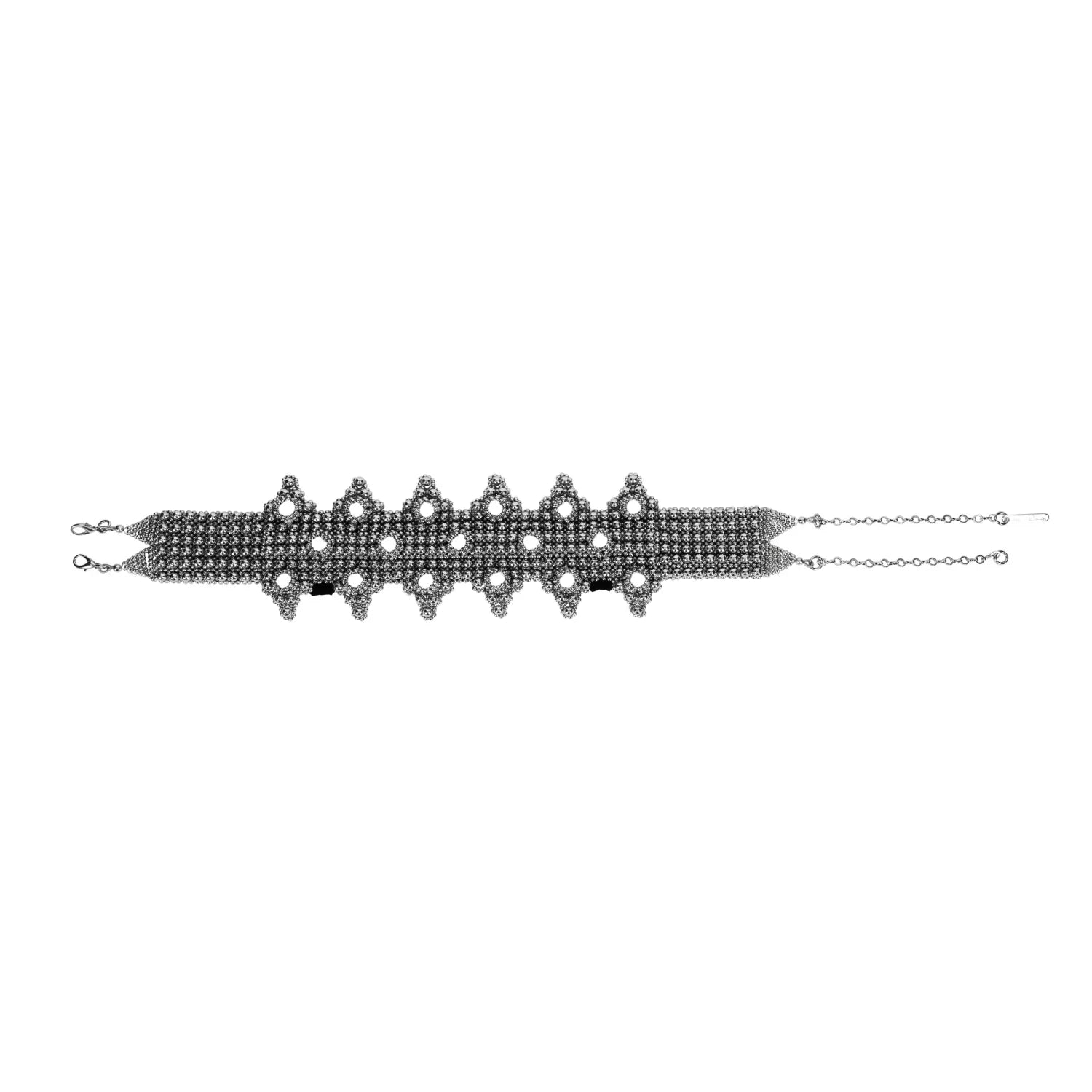 Object and Dawn modular beaded sappho crown in silver by object and dawn ghost image front flat view