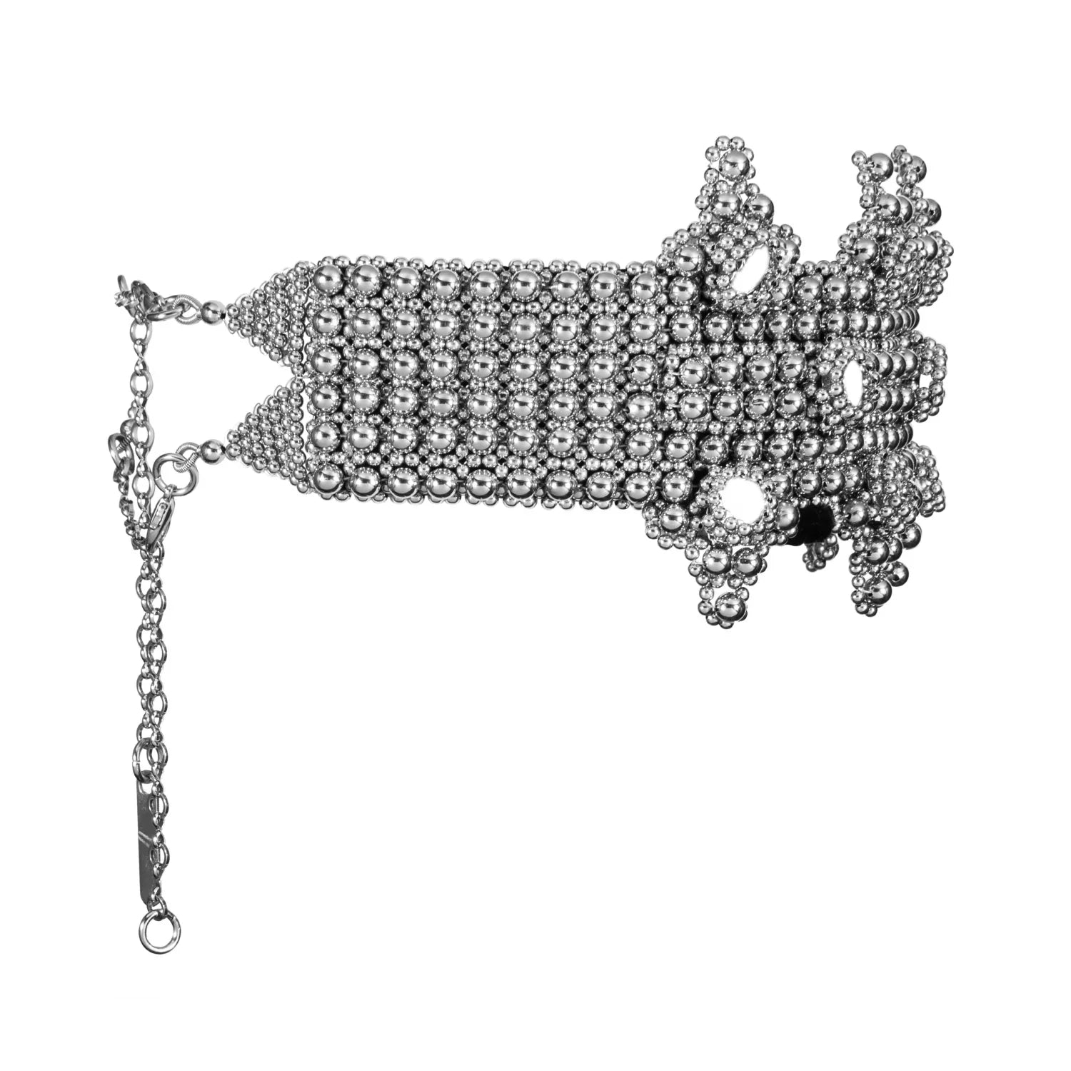 Object and Dawn modular beaded sappho crown in silver by object and dawn ghost image close up side view