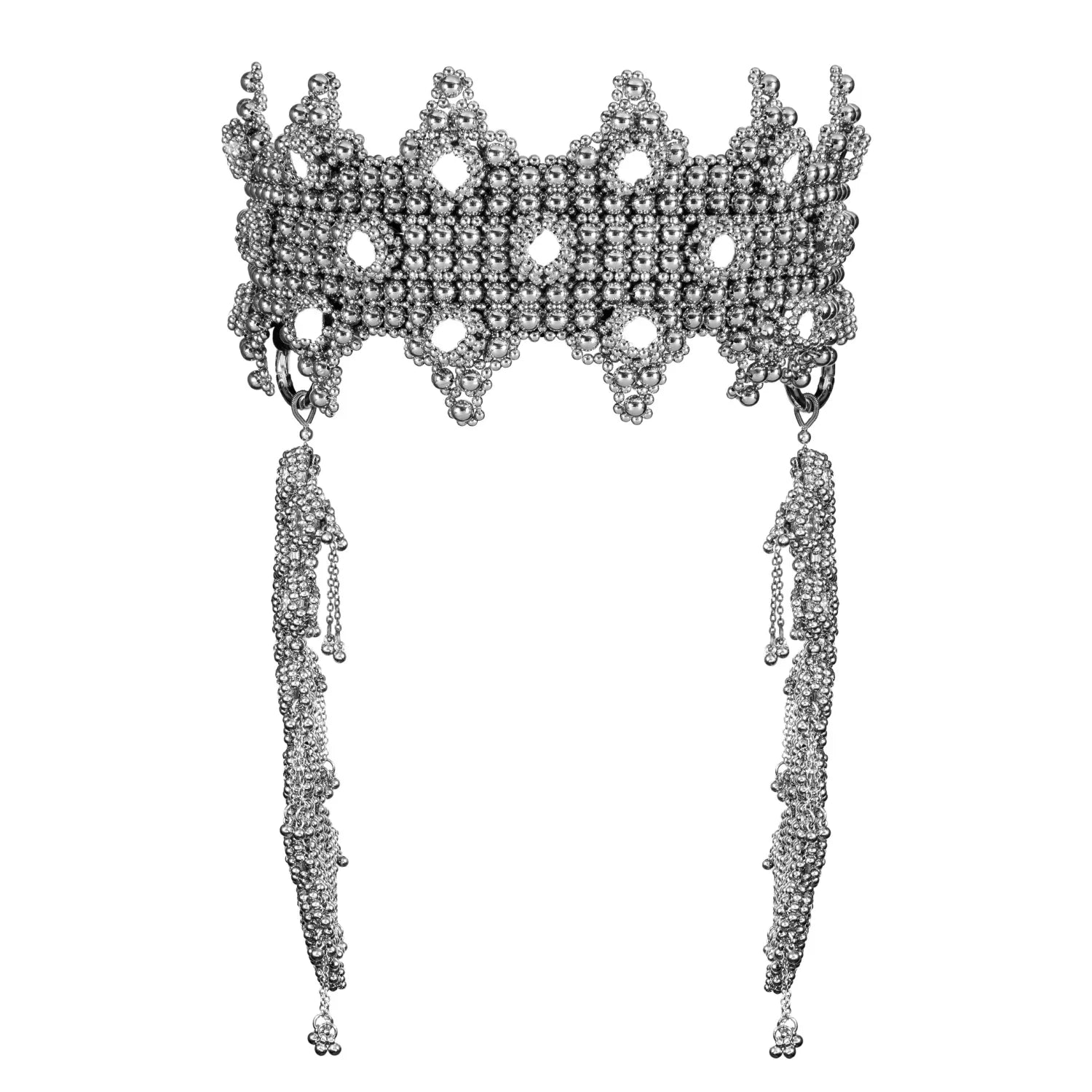 Object and Dawn modular beaded sappho crown in silver by object and dawn ghost image front view