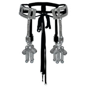 Object and Dawn Teuta modular belt with amaya bow silver ghost image in black background back view