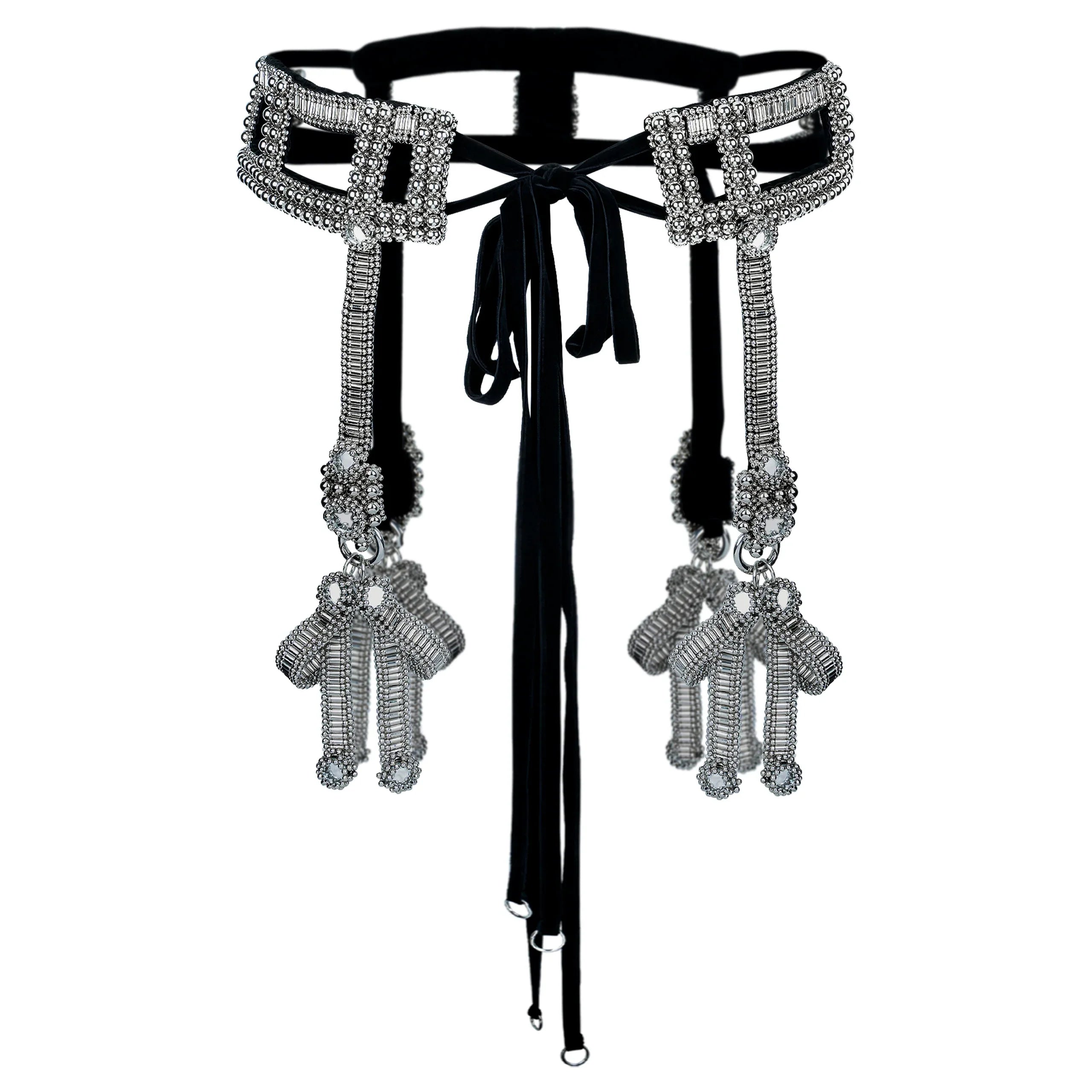 Object and Dawn Teuta modular belt with amaya bow silver ghost image in black background back view