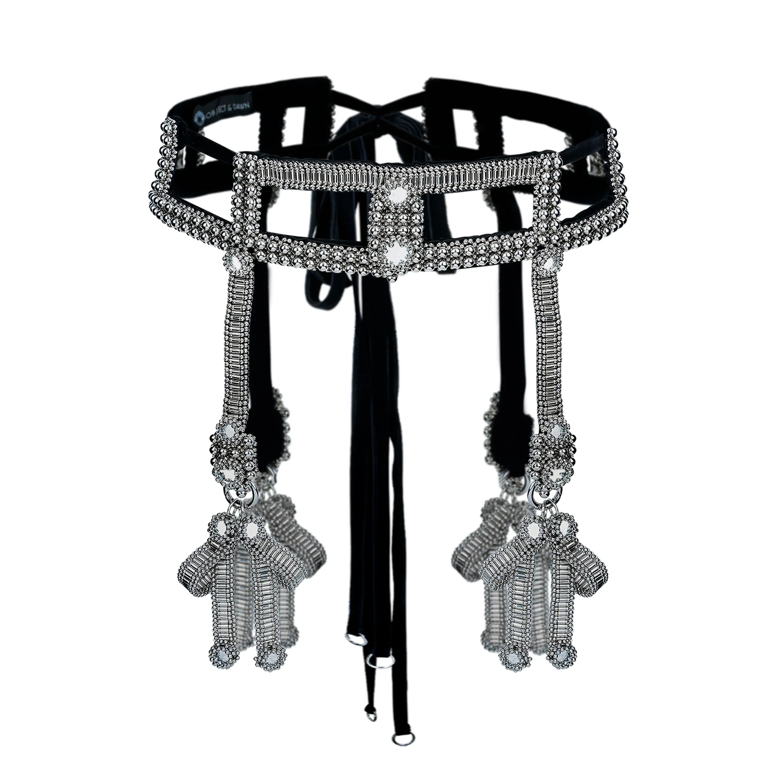 Object and Dawn Teuta modular belt with amaya bow silver ghost image in white background front view