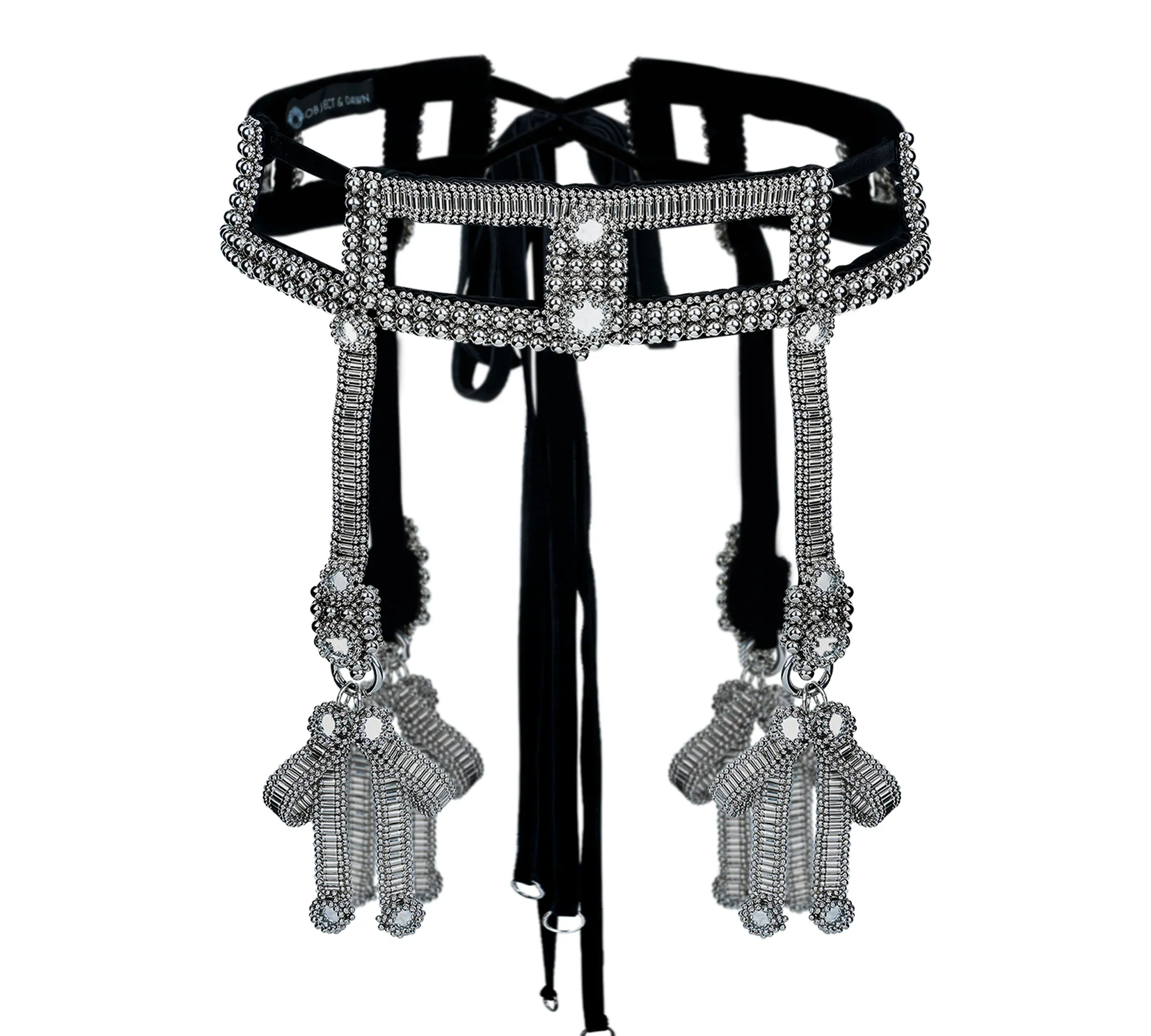 Object and Dawn Teuta modular belt with amaya bow silver ghost image in white background front view