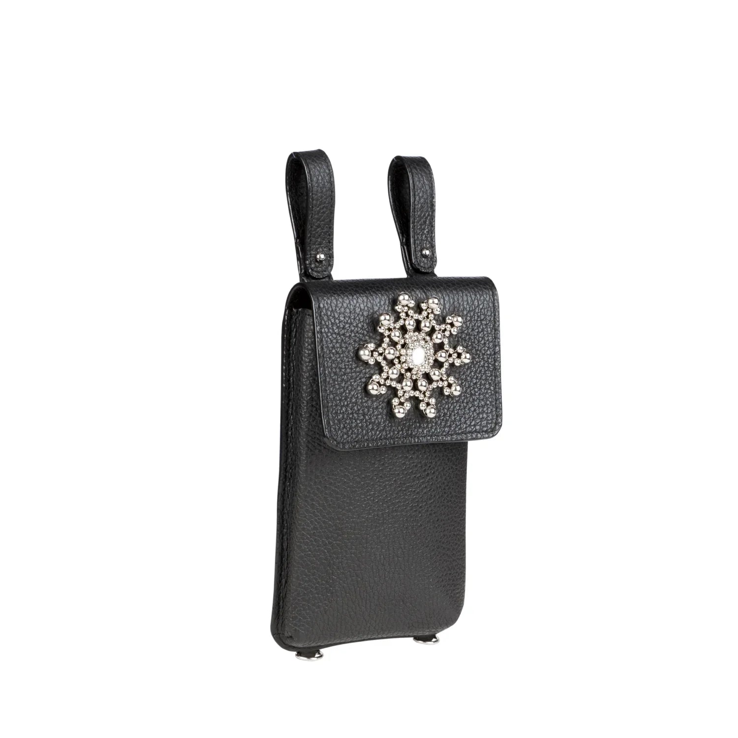 Object and Dawn Zheng leather beaded iphone bag black by object and dawn ghost image side view