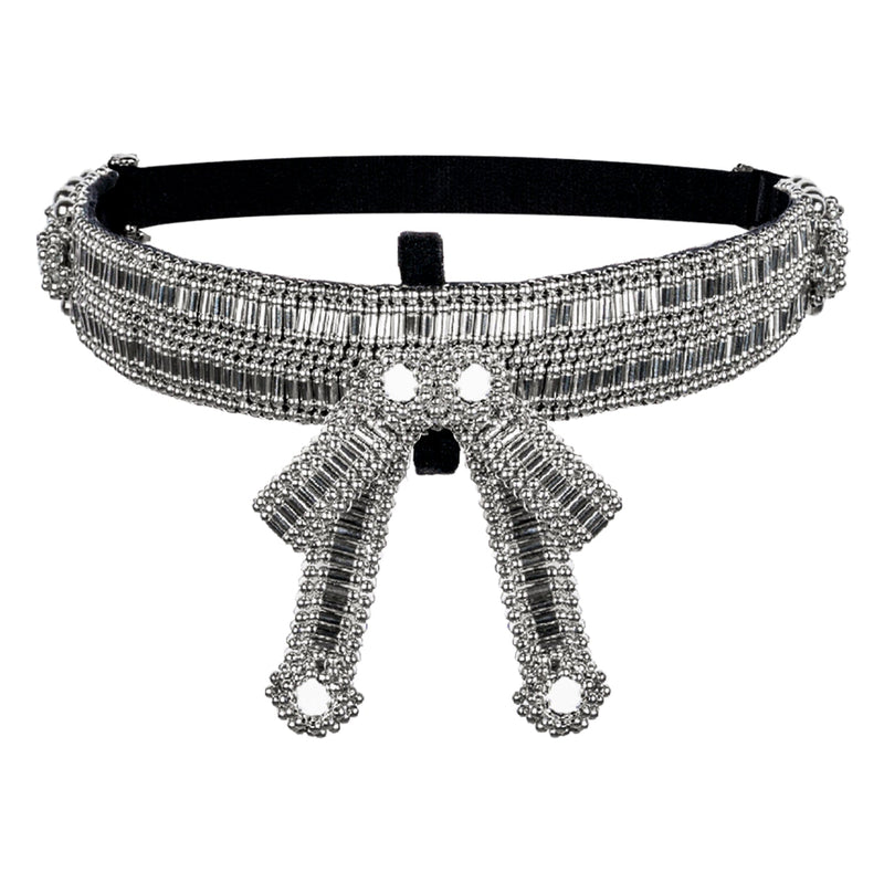 Amaya Garter Band by Object and Dawn. Power is sexy. You'll feel both wearing this one.   Our skilled artisans use an ancient and disappearing technique to construct your piece. Made with high quality metal beads that are coated in polymer to preserve shine and ensure the item is hypoallergenic. The garter band is fully lined by hand in luxurious velvet and has an adjustable elastic strap to comfortably fit to your thigh circumference.