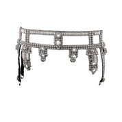 Amaya Modular Garter Belt by Object and Dawn is constructed entirely by hand with high quality metal beads that coated in polymer to preserve shine and ensure the item is hypoallergenic. The belt is detailed with hand cut mirror clusters and fully lined by hand in luxurious velvet for your ultimate comfort.  Ethically made by a team of our skilled in house artisans, with ancient techniques.