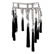 Amaya Modular Garter Belt by Object and Dawn is constructed entirely by hand with high quality metal beads that coated in polymer to preserve shine and ensure the item is hypoallergenic. The belt is detailed with hand cut mirror clusters and fully lined by hand in luxurious velvet for your ultimate comfort.  Ethically made by a team of our skilled in house artisans, with ancient techniques.