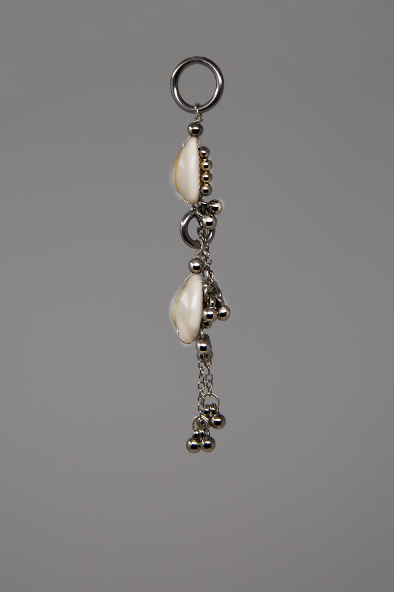 Complete Jas Modular Headpiece System:  w/Face Chain & Cowrie Shell Tassels, in Silver