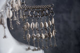 Complete Jas Modular Headpiece System:  w/Face Chain & Cowrie Shell Tassels, in Silver